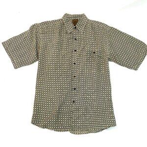 Vintage Bruno 100% silk short sleeve shirt Mens Medium green cream diamonds
